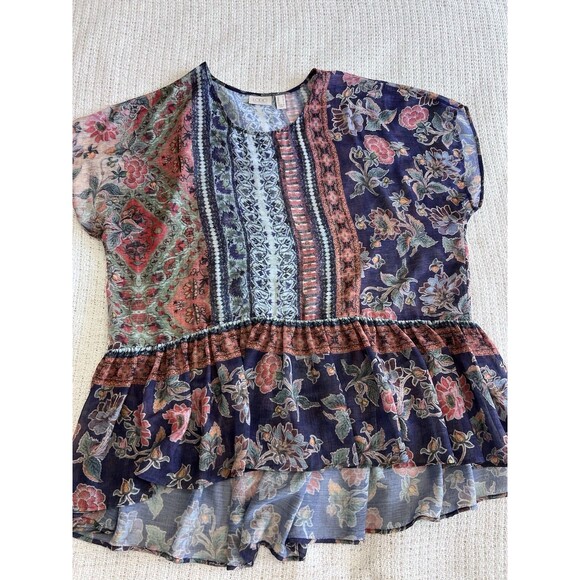 LOGO by Lori Goldstein Women's Sheer Cover Up Top Ruffle Loose Sz Medium Resort - Picture 4 of 7